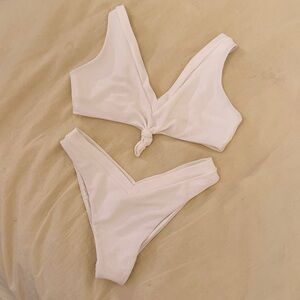 Frankie’s Bikinis White Ribbed Bikini S/M